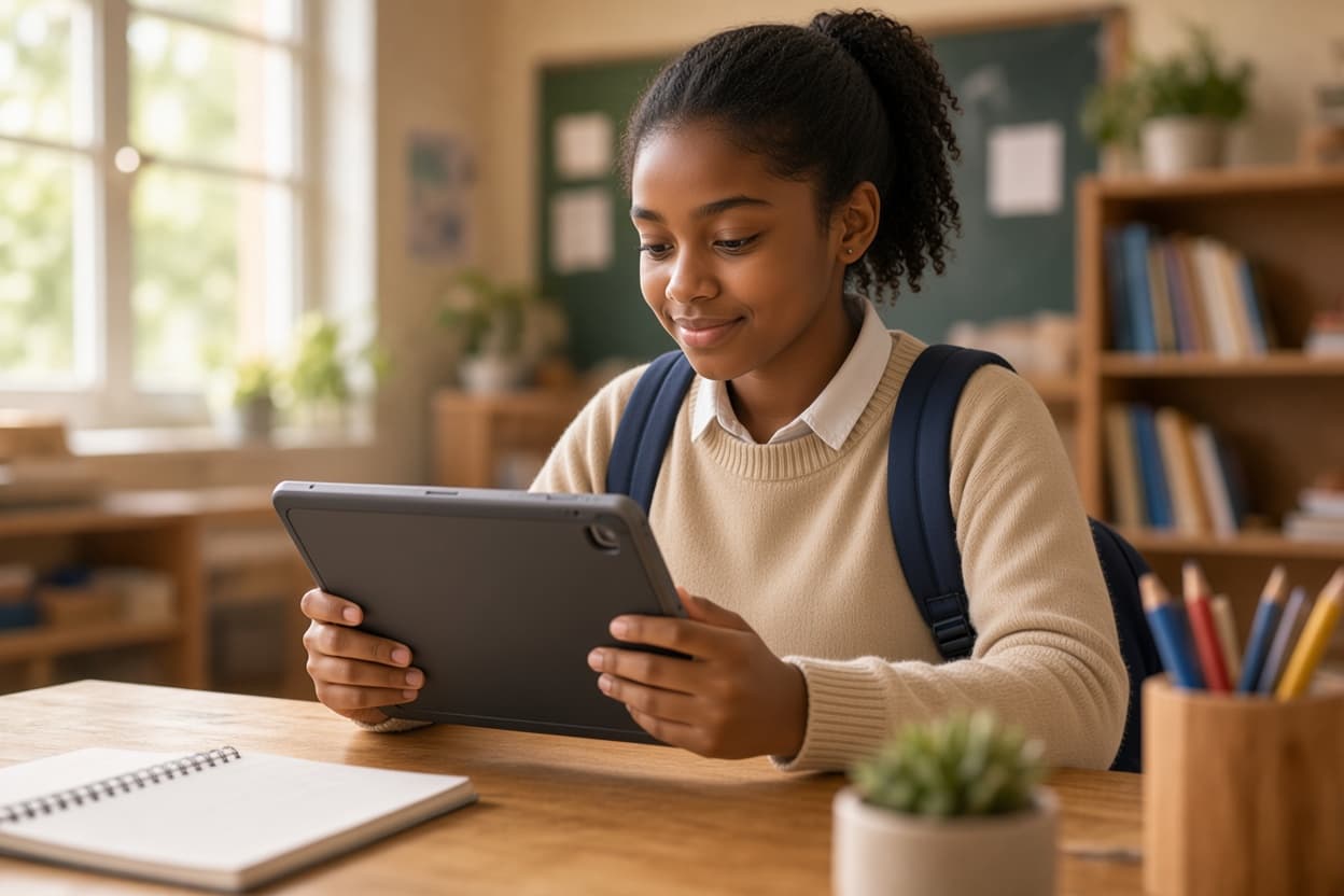 A student reading independently on a tablet, supported by the app
