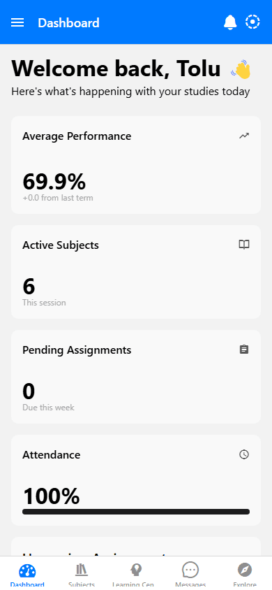 Student Mobile dashboard