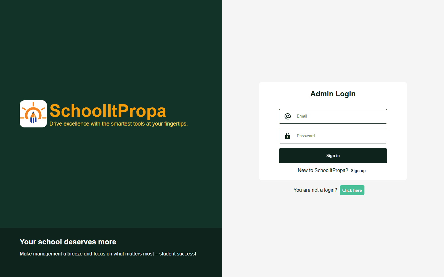 SchoolItPropa Admin Desktop login screen