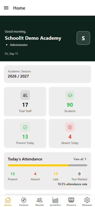 Staff Mobile admin dashboard