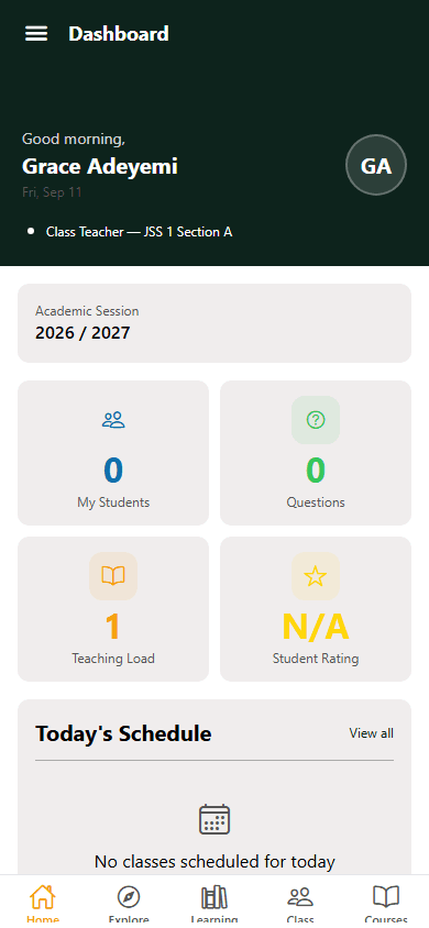 Staff Mobile Teacher dashboard